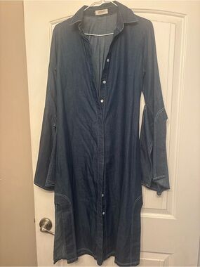 Dark Blue Denim Midi Shirt Dress